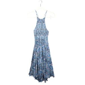 Free People Smocked Boho Paisley Dress Blue‎ Purple XS OB506778